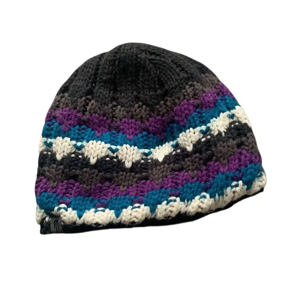 THE NORTH FACE fleece lined KNIT CAP HAT BEANIE blue purple black